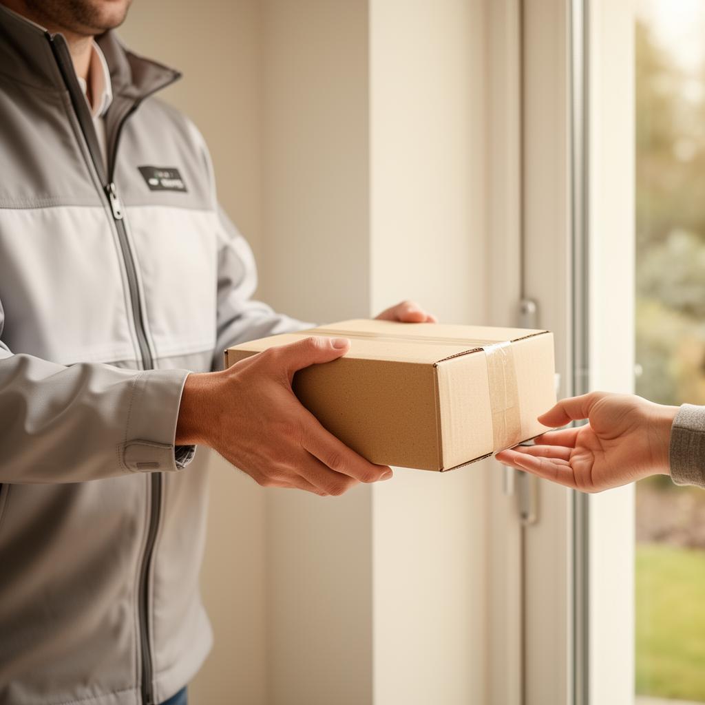 Prime Axis courier handing a parcel directly to a customer at the doorstep